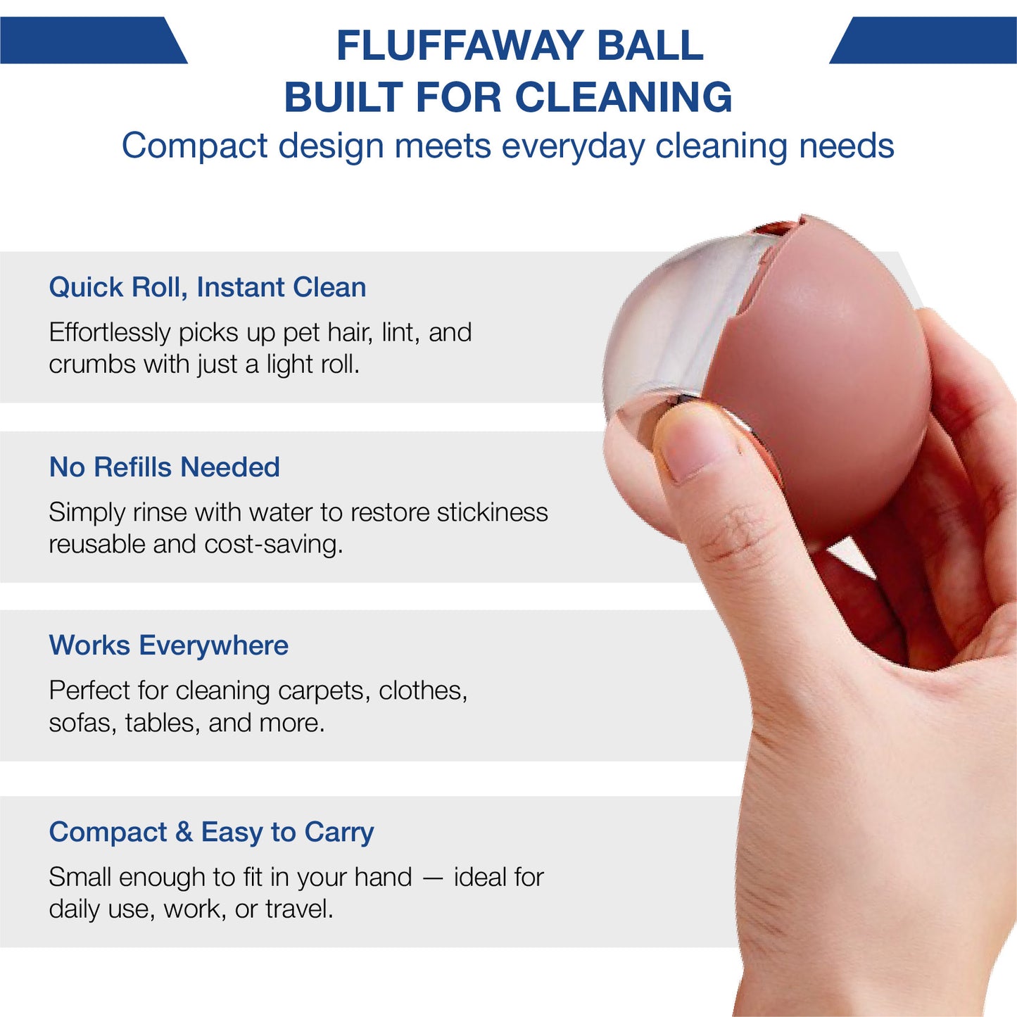 Holdcling™ RolliClean – Portable Pet Hair & Lint Remover Ball